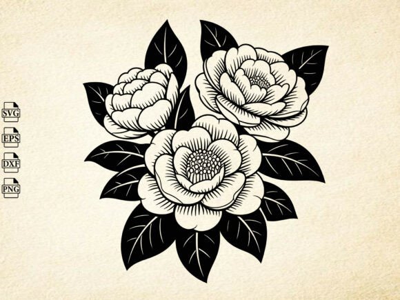 Camellia Flower Svg, Floral Line Art Cut Review