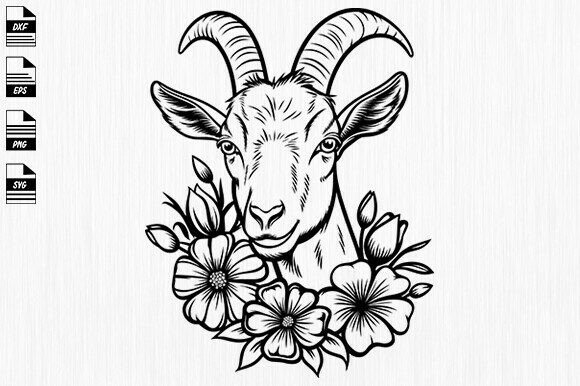 Floral Goat Svg,Animal Face,farm Review
